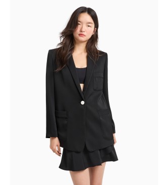 Armani Exchange Blazer semiestructurado de un solo botn con bolsillos de parche y logo bordado en el pecho negro