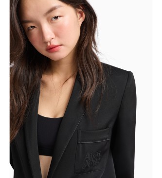 Armani Exchange Blazer semiestructurado de un solo botn con bolsillos de parche y logo bordado en el pecho negro