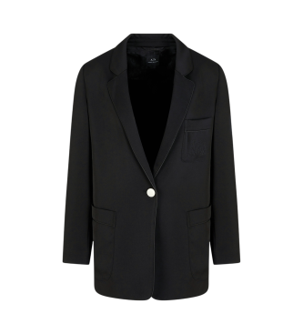 Armani Exchange Blazer semiestructurado de un solo botn con bolsillos de parche y logo bordado en el pecho negro