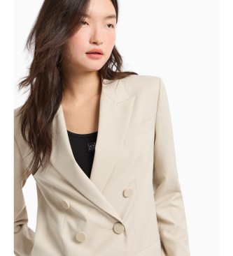 Armani Exchange Blazer semiestructurado de doble botonadura con botones de goma tonal beige