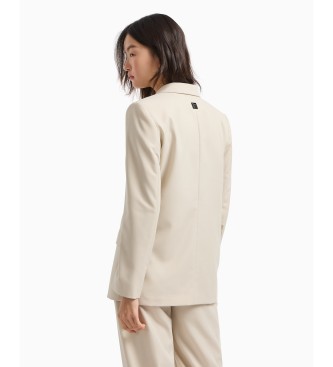 Armani Exchange Blazer semiestructurado de doble botonadura con botones de goma tonal beige