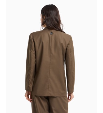 Armani Exchange Blazer semiestructurado de doble botonadura con botones de goma tonal marrn