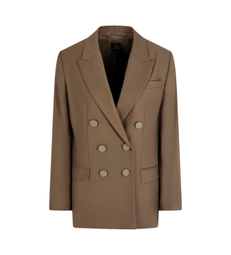 Armani Exchange Blazer doppiopetto semi-strutturato con bottoni in gomma tono su tono marrone