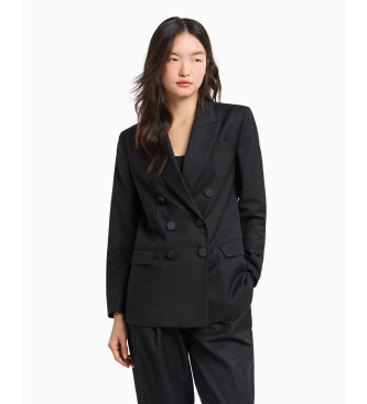 Armani Exchange Blazer semiestructurado de doble botonadura con botones de goma tonal negro