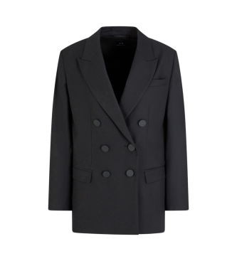 Armani Exchange Blazer semiestructurado de doble botonadura con botones de goma tonal negro