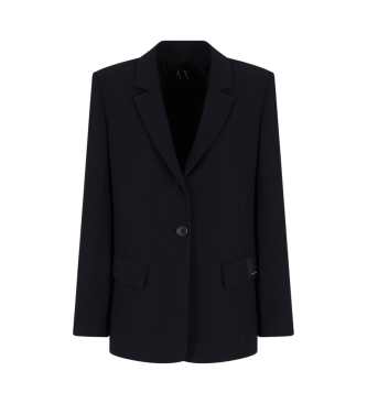 Armani Exchange Solid coloured casual blazer with one button and notch lapel with long sleeves black  