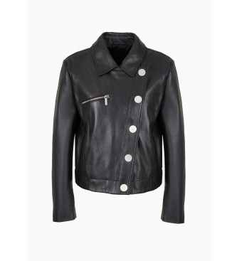 Armani Exchange Zwart leren bikerjack