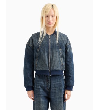 Armani Exchange Veste en denim rigide avec logo monogramm au dos en bleu