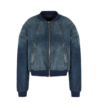 Armani Exchange Stijf denim jack met monogramlogo op de achterkant in blauw