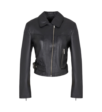 Armani Exchange Echtes Leder Jacke mit Schnalle schwarz