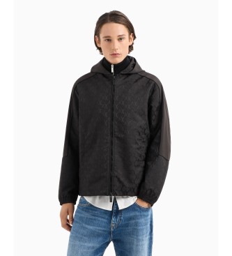 Armani Exchange Coated fabric hooded jacket Monogram   black