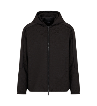 Armani Exchange Coated fabric hooded jacket Monogram   black