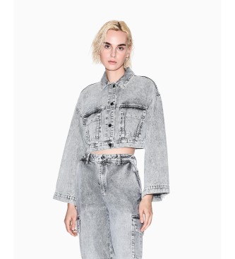 A|X Armani Exchange Kort denimjacka med frasig gr� effekt