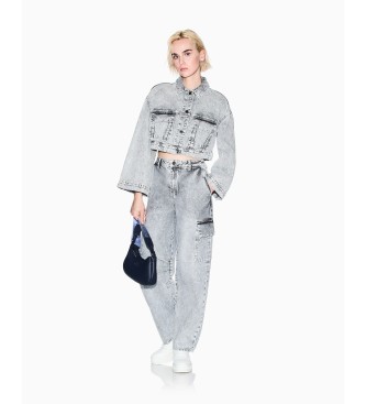 A|X Armani Exchange Kort denimjacka med frasig gr� effekt