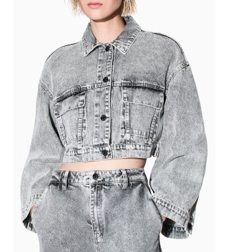 A|X Armani Exchange Kort denimjacka med frasig gr� effekt