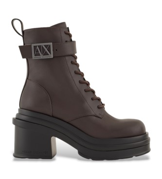 Armani Exchange Brown decorative buckle ankle boots