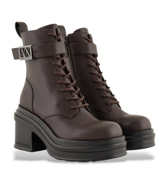 Armani Exchange Brown decorative buckle ankle boots