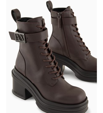 Armani Exchange Brown decorative buckle ankle boots