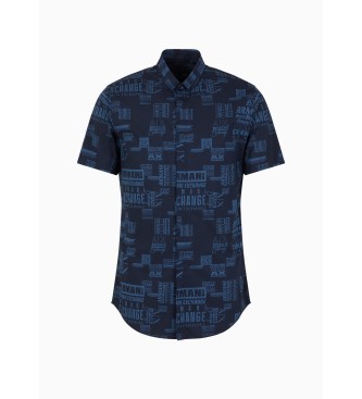 Armani Exchange Camicia stampata a maniche corte blu scuro