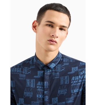 Armani Exchange Camisa estampada azul-marinho
