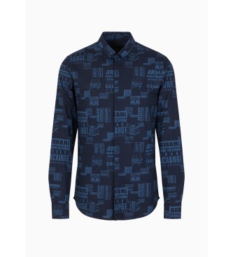 Armani Exchange Camicia stampata blu scuro