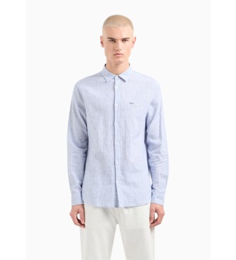 Armani Exchange Blauw linnen shirt