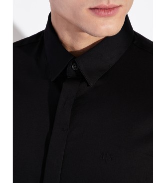 Armani Exchange Camicia nera in popeline a maniche corte