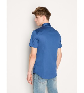 Armani Exchange Camisa de popelina de manga curta azul