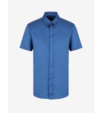 Armani Exchange Camicia blu in popeline a maniche corte
