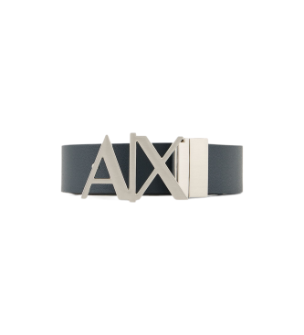 Armani Exchange Cinto de couro com fivela azul-marinho