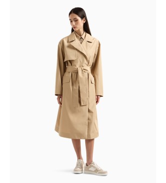 Armani Exchange Lang dobbeltradet trenchcoat med brunt blte