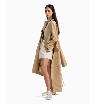 Armani Exchange Lang dobbeltradet trenchcoat med brunt blte