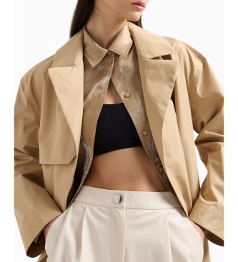 Armani Exchange Lang dobbeltradet trenchcoat med brunt blte