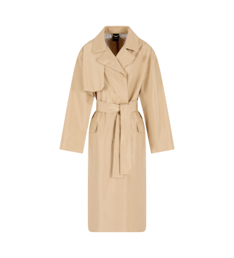 Armani Exchange Trench lungo marrone doppiopetto con cintura