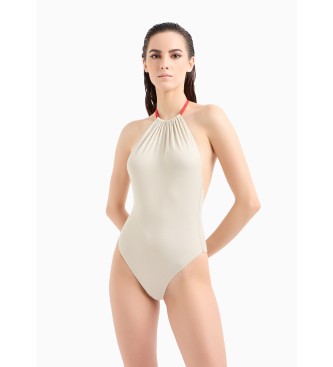 Armani Exchange Biały kostium kąpielowy z falbankami