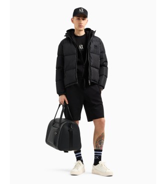 Armani Exchange Casaco de penas em nylon brilhante com capuz amovvel preto