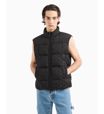 Armani Exchange Sleeveless jacket with black monogram fabric outer shell