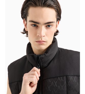 Armani Exchange Sleeveless jacket with black monogram fabric outer shell