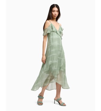 Armani Exchange Maxi crossover dress with adjustable thin straps and ruffle details green