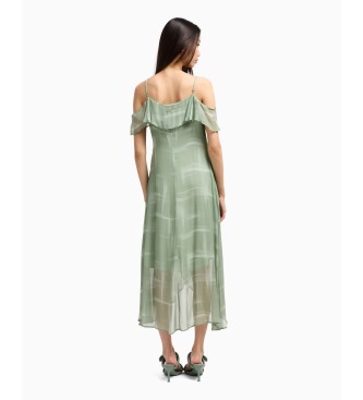 Armani Exchange Maxi crossover dress with adjustable thin straps and ruffle details green