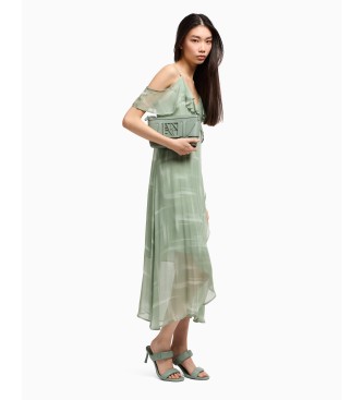 Armani Exchange Maxi crossover dress with adjustable thin straps and ruffle details green