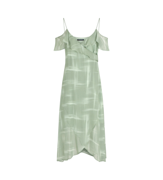 Armani Exchange Maxi crossover dress with adjustable thin straps and ruffle details green