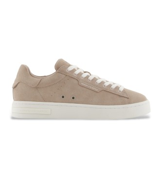 Armani Exchange Taupe logo leather trainers 