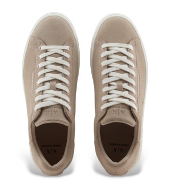 Armani Exchange Taupe logo leather trainers 