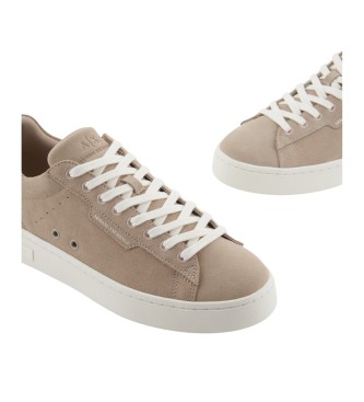 Armani Exchange Taupe logo leather trainers 