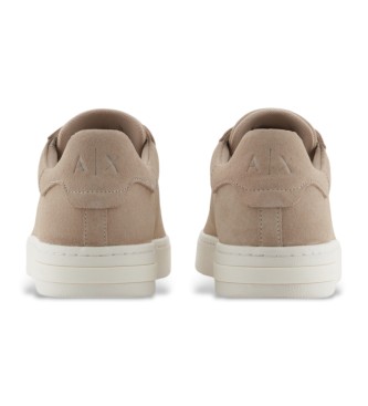 Armani Exchange Taupe logo leather trainers 