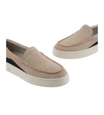 Armani Exchange Skórzane buty treningowe z logo Taupe