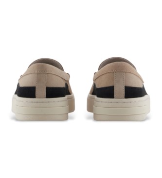 Armani Exchange Taupe logo leather trainers