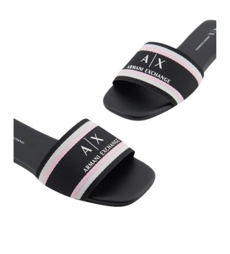 Armani Exchange Sandales plates noires avec bride en tissu