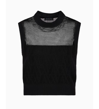 Armani Exchange Top nero senza maniche con scollo rotondo